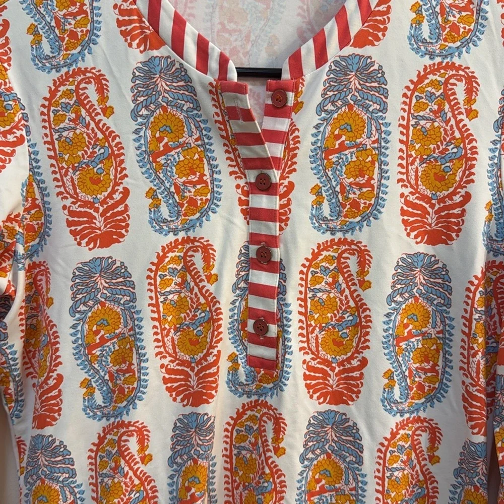 J.McLaughlin Paisley Tunic Catalina Henley size S 3/4 Sleeves Jersey Stretch